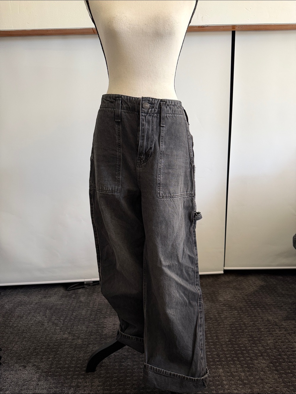 We The Free Relaxed Wide-Leg Carpenter Jeans in Dark Gray